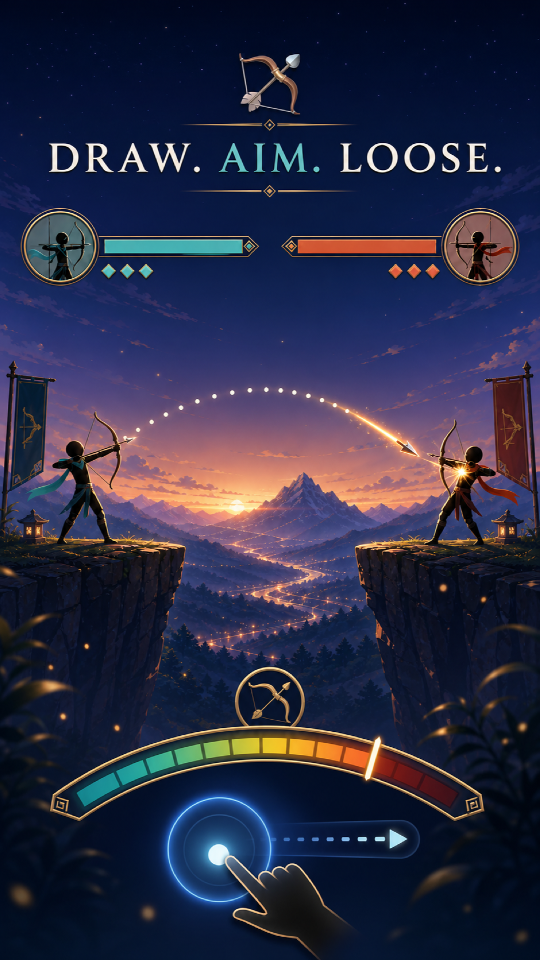 Archery battle at sunset