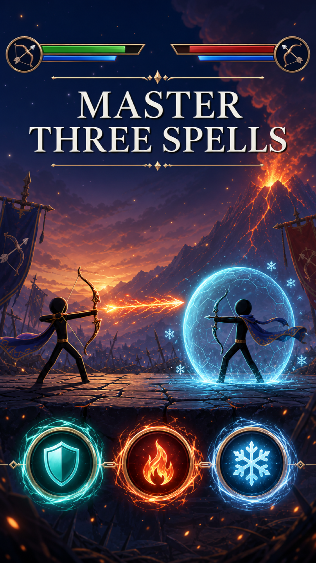 Shield, fire, and ice spells in Archers